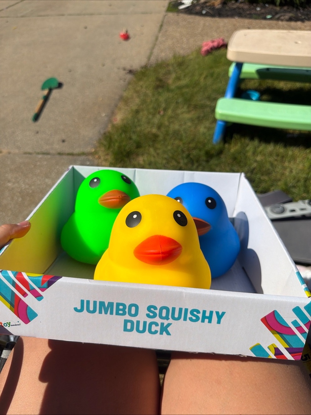 Jumbo Squishy Duck Trio - Yellow, Green & Blue Bath Toys